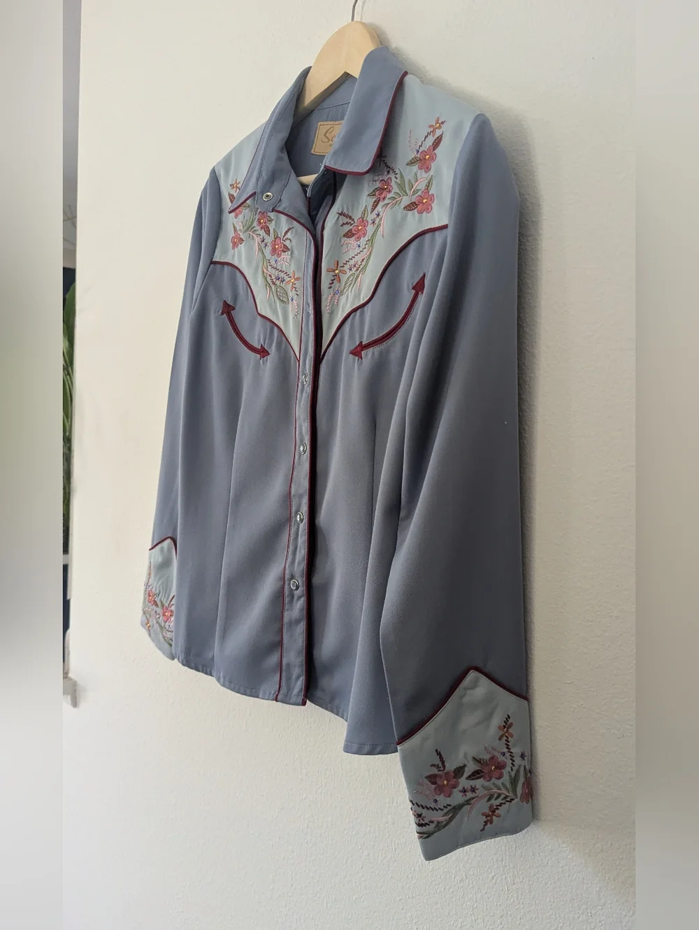 Scully Powder Blue Western Shirt with Floral Embroidery - Picture 3 of 7